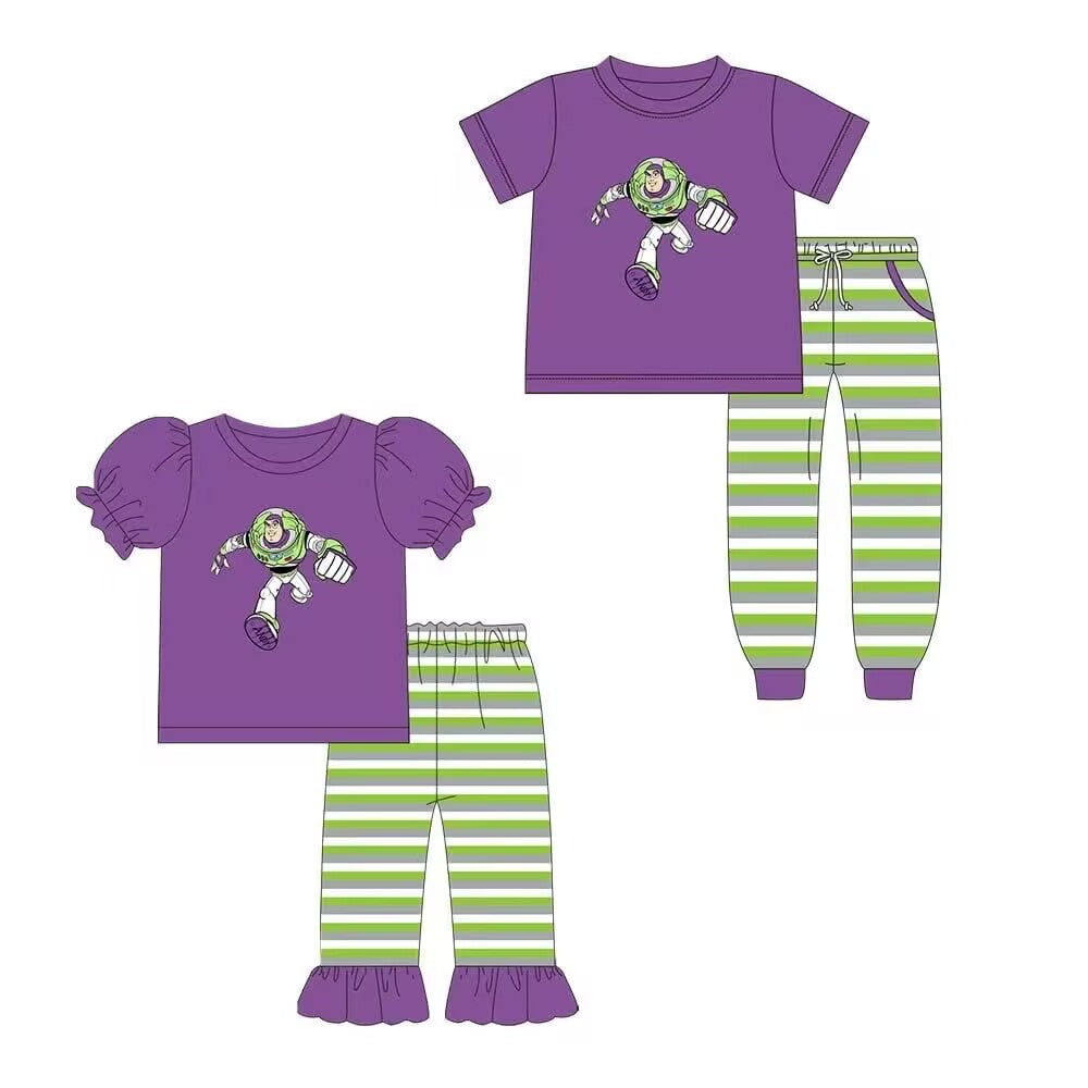 Custom moq 5 mix size milk silk summer baby girl clothes purple short sleeve pants sets 2-25.9.4