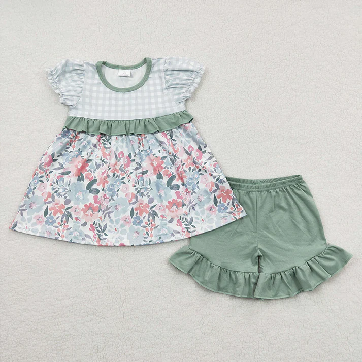 RTS Boys and girls floral Short Sleeve Shorts sets dress