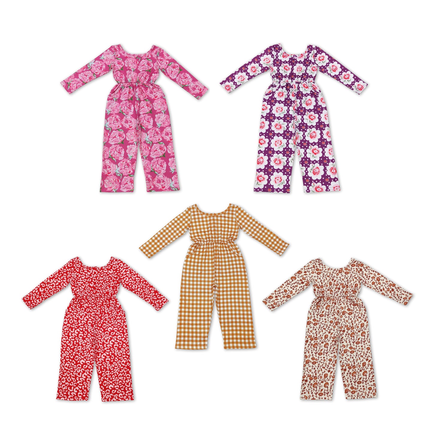 RTS NO MOQ LR1839 LR1840 LR1139 LR0716 LR0715  Children's waist long jumpsuit: floral-leopard-checkered
