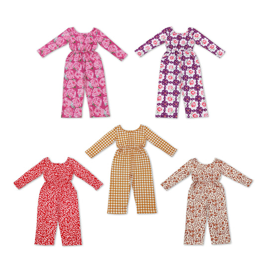 RTS NO MOQ LR1839 LR1840 LR1139 LR0716 LR0715  Children's waist long jumpsuit: floral-leopard-checkered