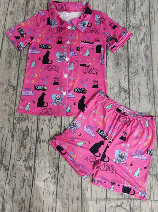 custom moq 5 eta 5weeks summer baby girls clothes purple short sleeve shorts pajamas Set