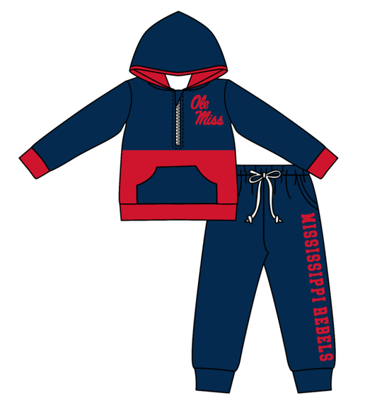 Custom moq 5 mix size eta 6-8weeks milk silk summer teams navy blue baby boy clothes hooded long sleeve pants sets-25.10.24
