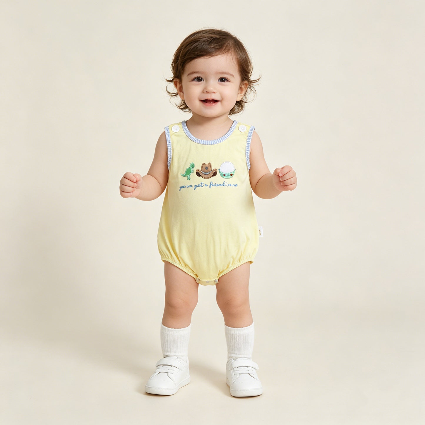 RTS NO MOQ milk silk SR4106 Baby Boys Cute Dinosaurs Got a Friend Hat Embroidery Rompers