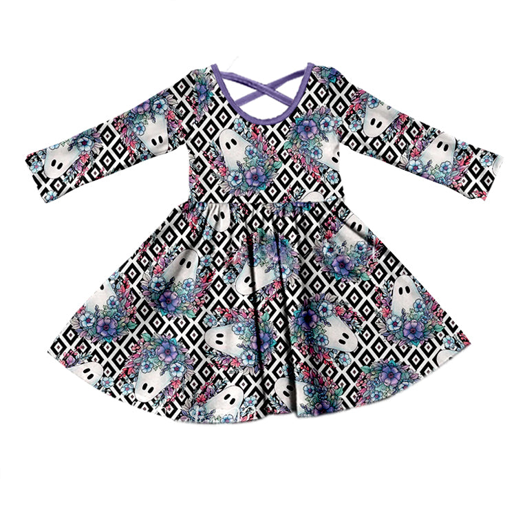 8.7 custom each style moq 5eta 4-6week Sibling Sister ghost baby girls sets and dress match family design
