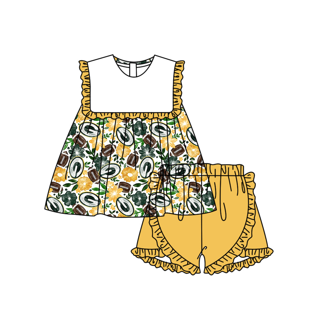 Custom moq 5 mix size milk silk summer teams Baby Girl Yellow Sleeveless Top And Shorts Set Sleeveless Skirt Set Yoga Dress Romper