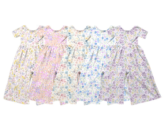 4.15 Custom moq 5 mix size Sibling Baby Girls' Colorful Flowers  Short Sleeve Pants Jumpsuit