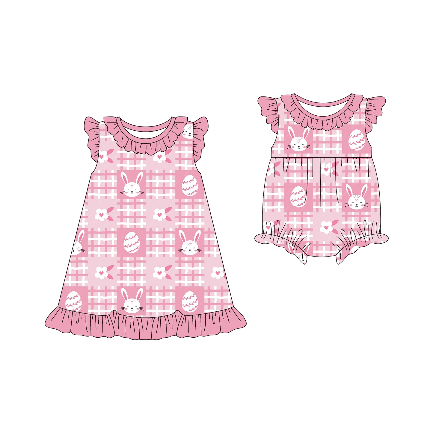 25.12.13 custom each style moq 5 eta 6-8week Sibling Sister bunny baby short sleeve romper and dress match design
