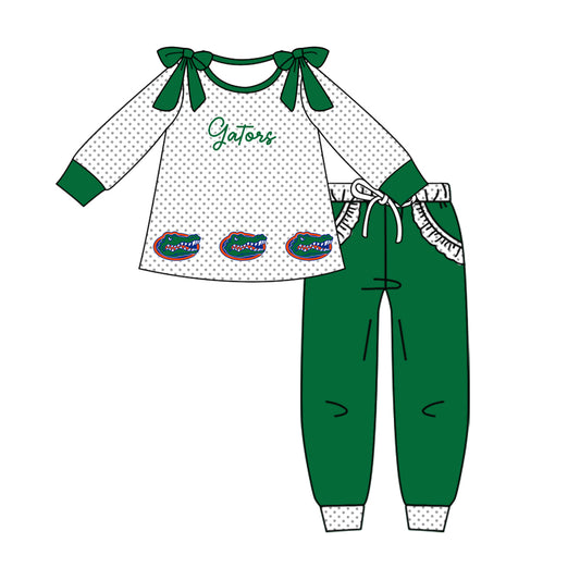 Custom moq 5 mix size milk silk summer teams baby girl clothes green long sleeve pants sets-25.10.14