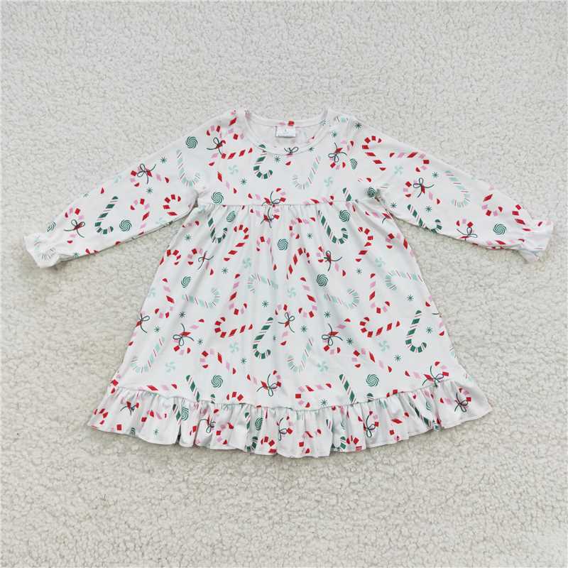 Baby Girls Christmas style candy canes prints white dress Family siblings set