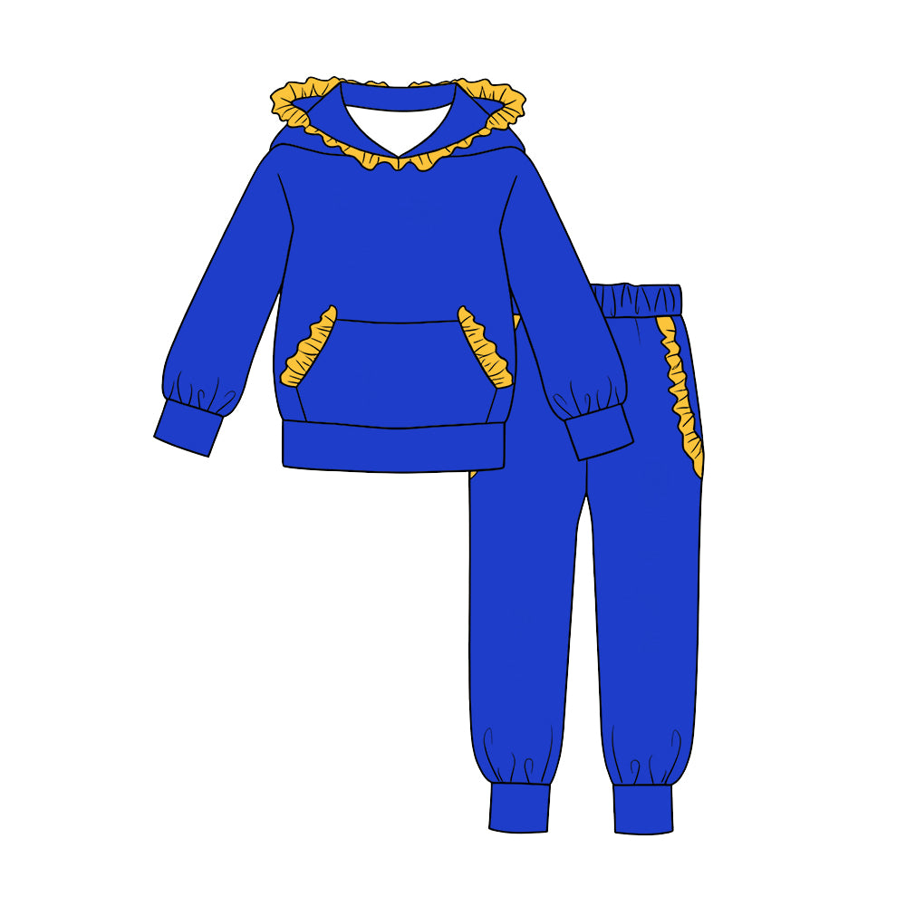 custom moq 5 mix size Blue and yellow solid-color cotton long-sleeve top and pants set blank offer custom logo (Copy)