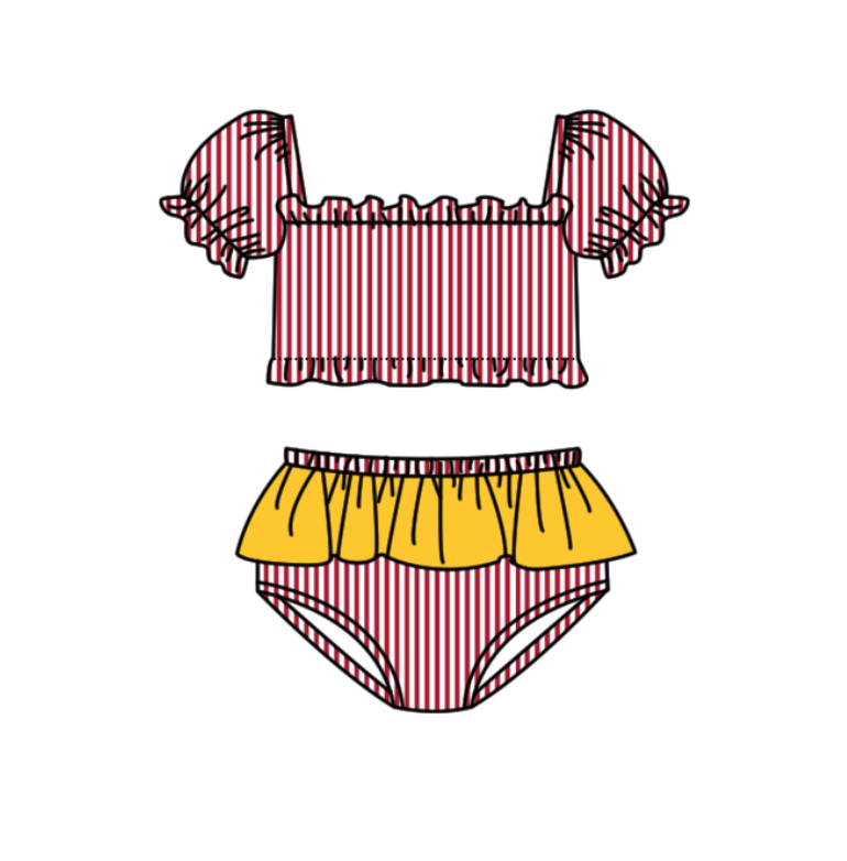 Custom moq 5 mix size milk silk summer teams baby girl boys clothes Red Two-Piece Swimsuit Set One Piece Swimsuits boy swim trunks