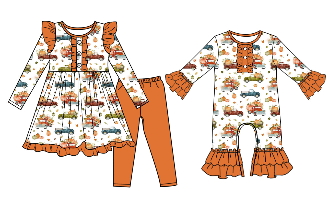 25.7.10 custom each style moq 5eta 4-6week Sibling Sister cars baby girl long sleeve pants sets and rompers match family design