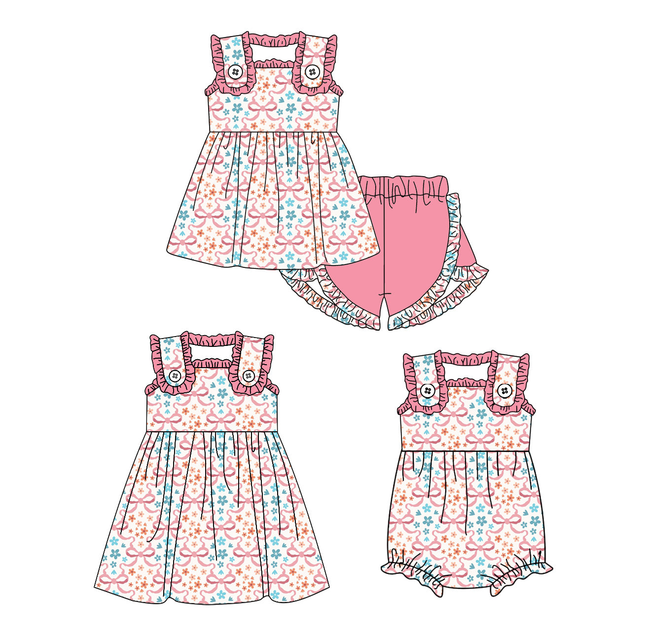 3.14 Custom moq 5 mix size Sibling Baby Girl's Sleeveless Top And Pink Shorts Set Cute Romper Dress for Summer