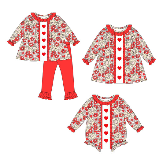 25.9.9 custom each style moq 5eta 4-6week Sibling Sisters floral love baby girl long sleeve pants sets and dress and rompers match family design