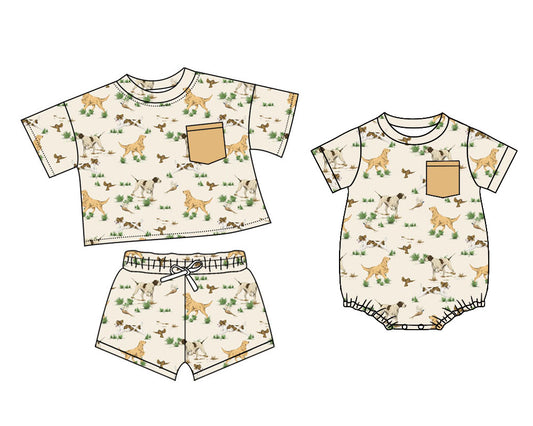 25.10.14 custom each style moq 5 eta 6-8week Sibling Sisters duck puppy baby boy clothes short sleeve shorts sets and romper match family design