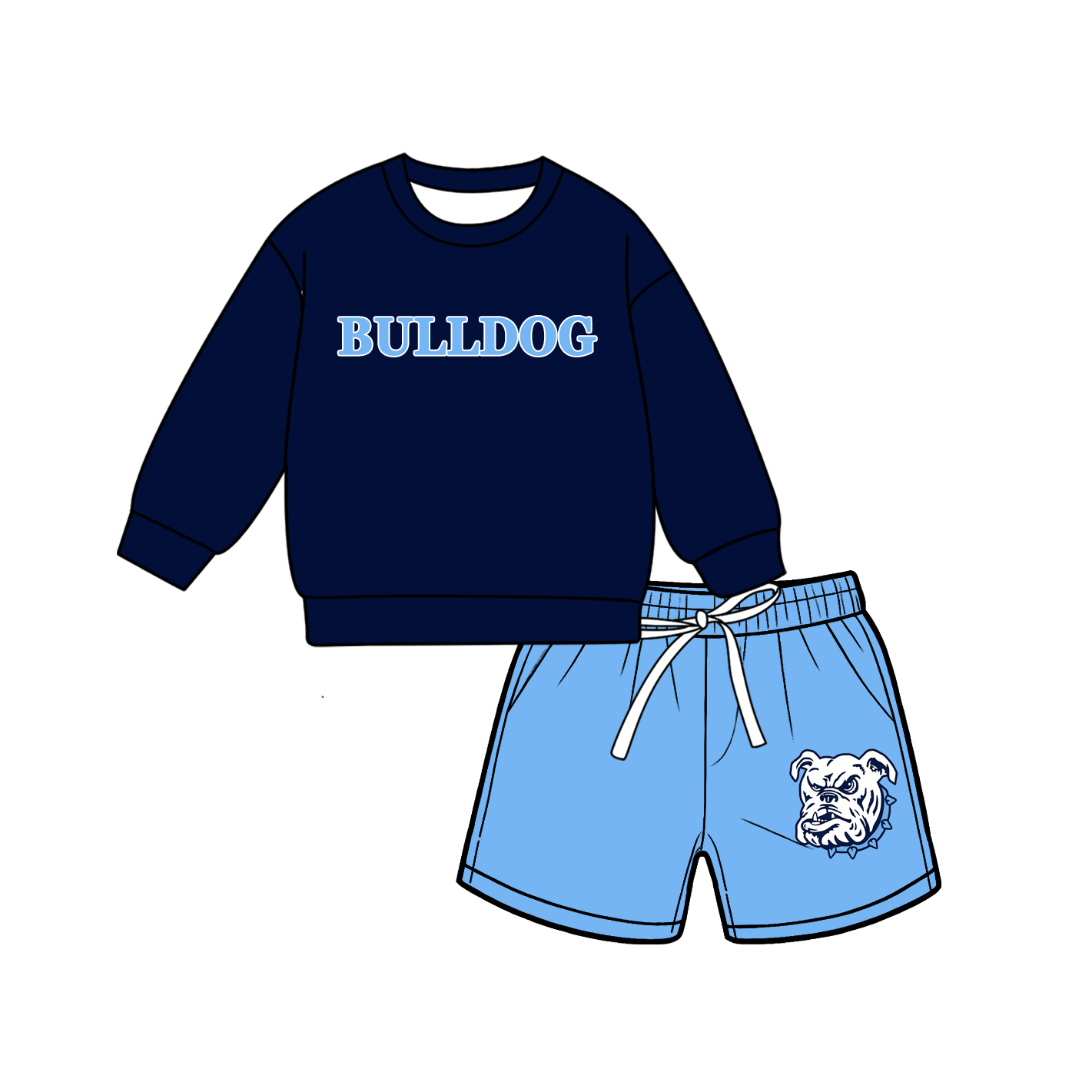 custom moq 5 mix size MSD071103 Baby Kids Letter Printed Long Sleeve Top Drawstring Shorts Team Clothes Set