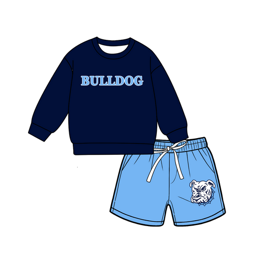 custom moq 5 mix size MSD071103 Baby Kids Letter Printed Long Sleeve Top Drawstring Shorts Team Clothes Set