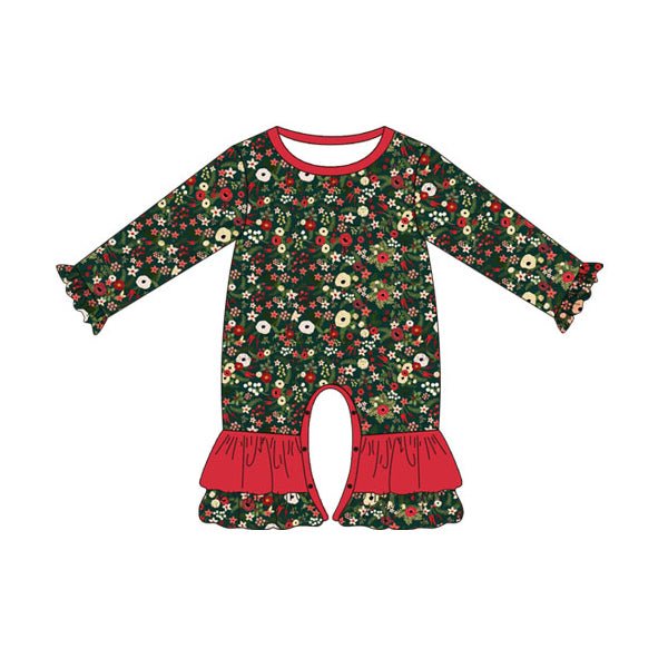 5.20custom each style moq 5eta 4-5week Sibling Sister flower prints green girls outfits and baby romper match family design