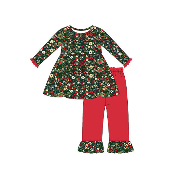 5.20custom each style moq 5eta 4-5week Sibling Sister flower prints green girls outfits and baby romper match family design