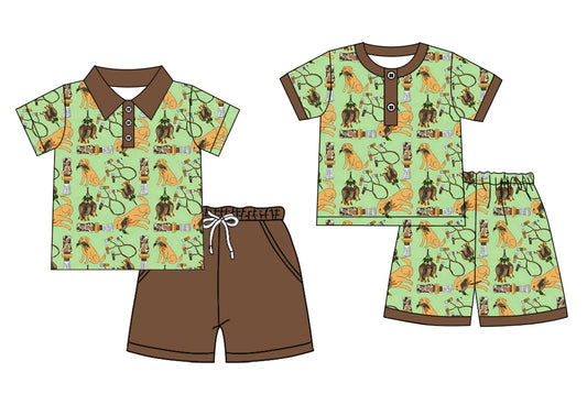 Custom moq 5 mix size Sibling Baby Boy's Duck Dog Print Camouflage Short-Sleeved Polo Shirt And Shorts Set Cute Pajama Set for Little Ones