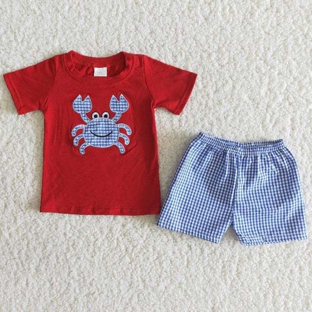 A11-4 Baby boys Red crab lattice outfits