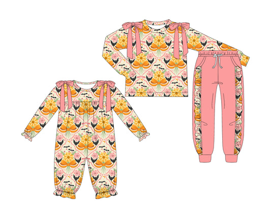 25.7.2 custom each style moq 5eta 4-6week Sibling Sisters bow floral baby girl long sleeve pants sets and rompers match family design