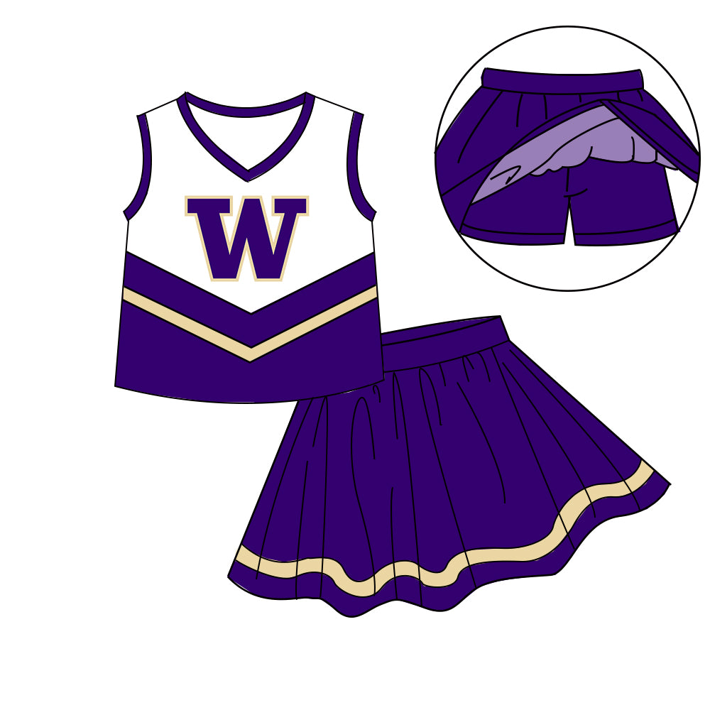 Custom moq 5 mix size milk silk eta 6-8weeks summer teams purple baby girls clothes team sleeveless skirts shorts sets-25.7.9