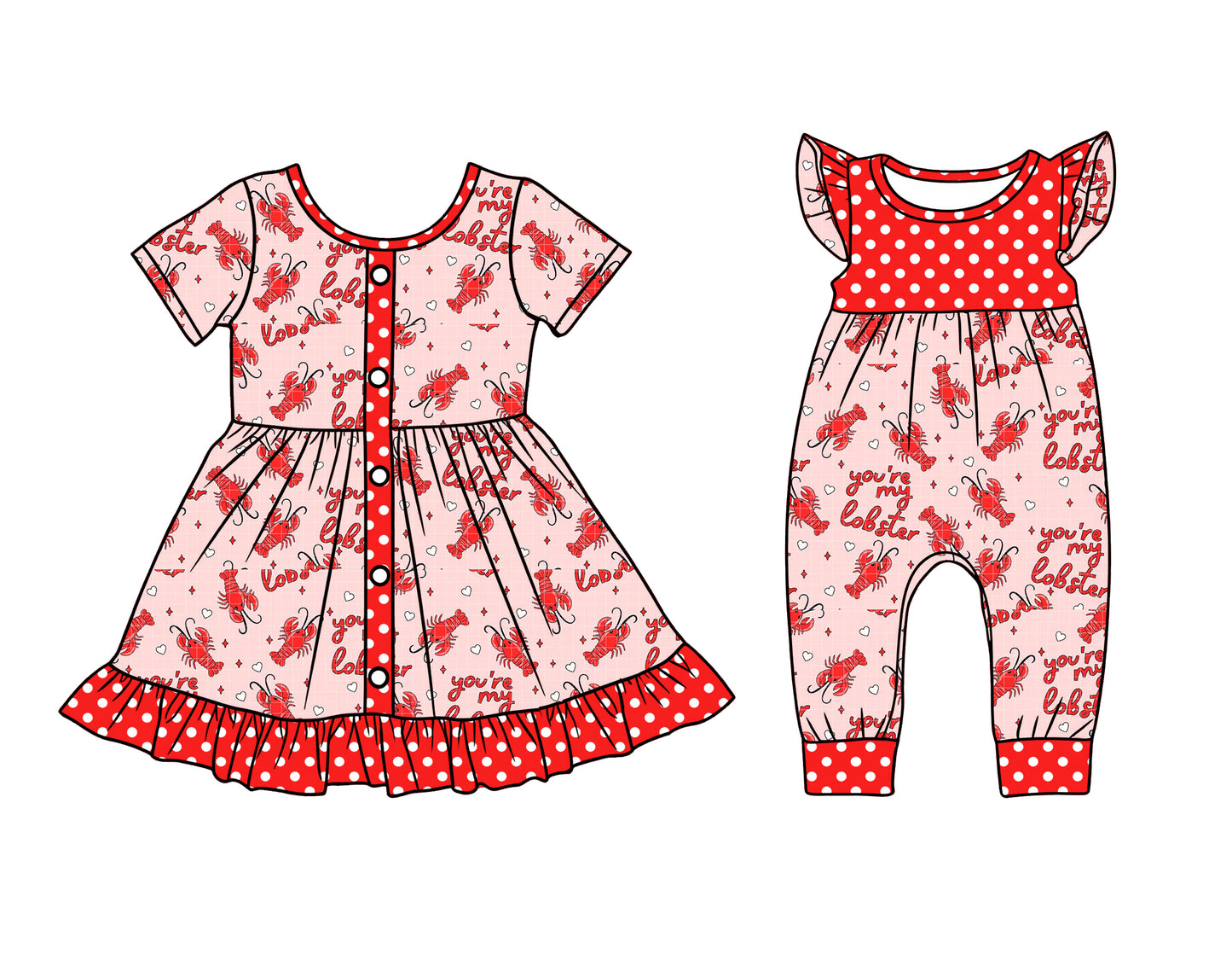 25.12.6 custom each style moq 5 eta 6-8week Sibling Sister lobster baby girl short sleeve romper and dress match design