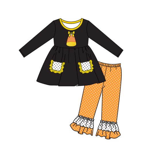 5.25 custom each style moq 5eta 4-5week Sibling Sister black top orange girls outfits dress and baby romper match family design