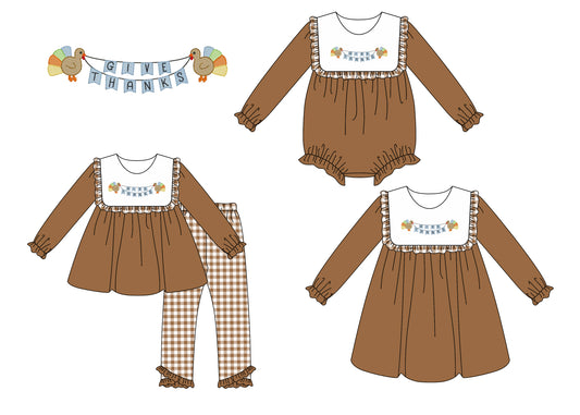 25.6.4 custom each style moq 5eta 4-6week Sibling Sisters turkey baby girl long sleeve pants sets and dress and rompers match family design