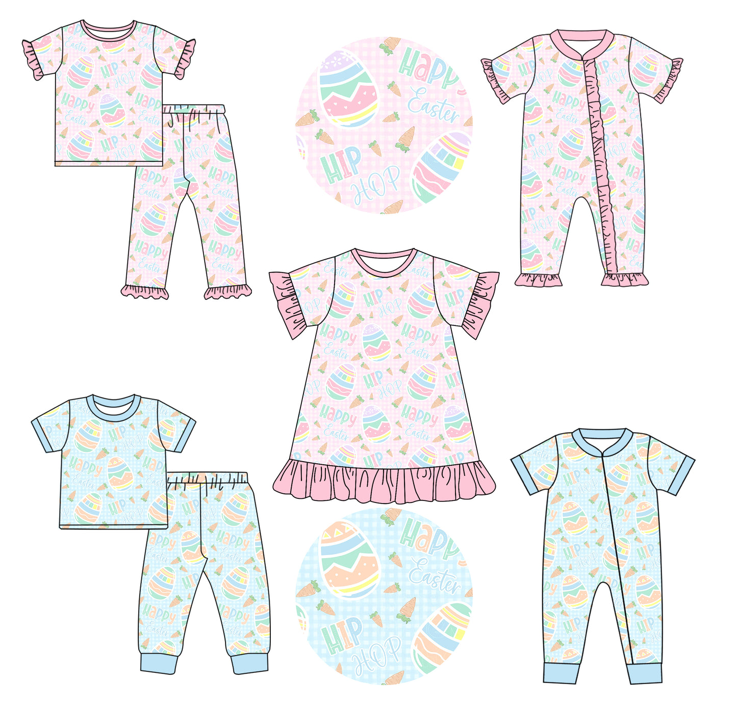 11.13 custom each style moq 5eta 4-6week Sibling Sister easter eggs baby girl sets 1 and sets 2 and dress and boy rompers and girl romper match family design