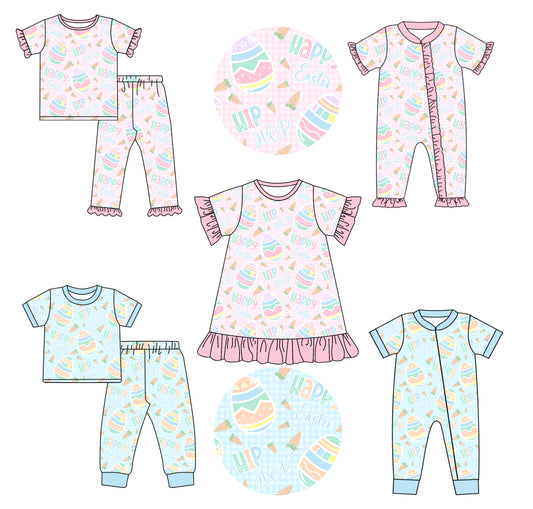11.13 custom each style moq 5eta 4-6week Sibling Sister easter eggs baby girl sets 1 and sets 2 and dress and boy rompers and girl romper match family design