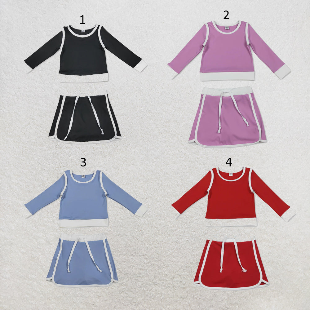 RTS NO MOQ Sibling cotton yoga fabric Baby Girls' Long Sleeve Top Skirt Shorts Set Active Yoga Clothes