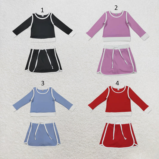 RTS NO MOQ Sibling cotton yoga fabric Baby Girls' Long Sleeve Top Skirt Shorts Set Active Yoga Clothes