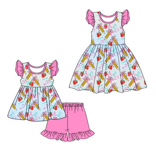 12.28 custom each style moq 5eta 4-6week Sibling Sister pencil baby girl short sleeve shorts sets and dresses match design