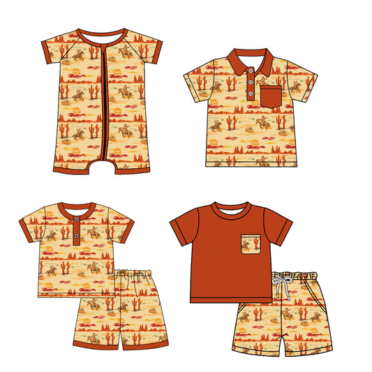4.21 custom each style moq 5eta 4-6week Sibling Sister Riding horse catcus baby boy sets 1 and sets 2 and boy rompers and top match family design