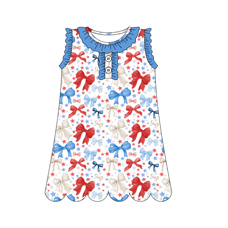 3.10 Custom moq 5 mix size Sibling 4th of July Baby Girls Sleeveless Knee Length Dresses