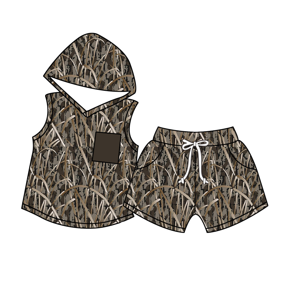 10.28 custom each style moq 5eta 4-6week baby kids clothes camouflage hooded short sleeve shorts pajamas sets