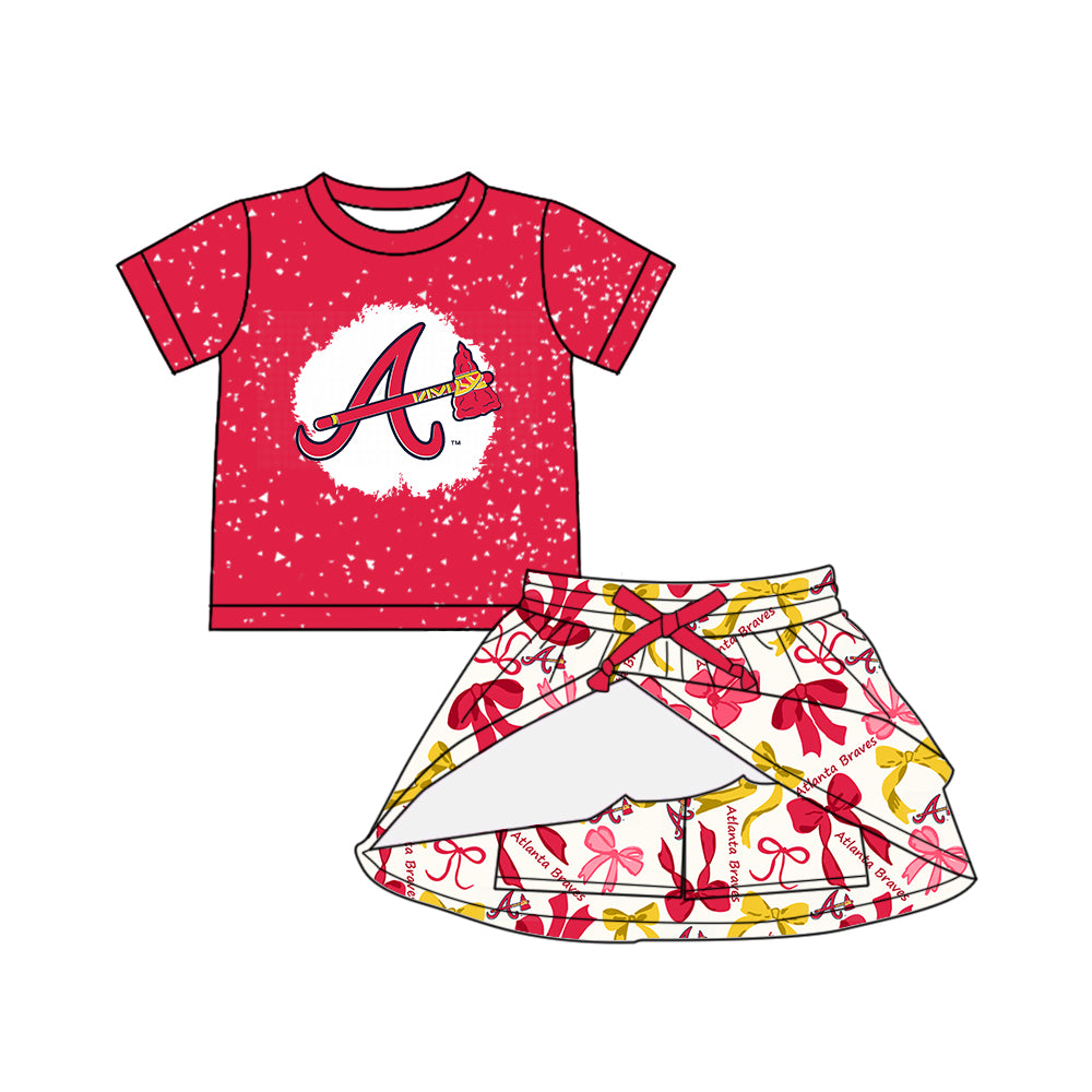 Custom moq 5 mix sizes summer teams baby girls clothes team red short sleeve skirts shorts sets dress 1 and dress 2 and dress 3 and dress 4-25.5.17