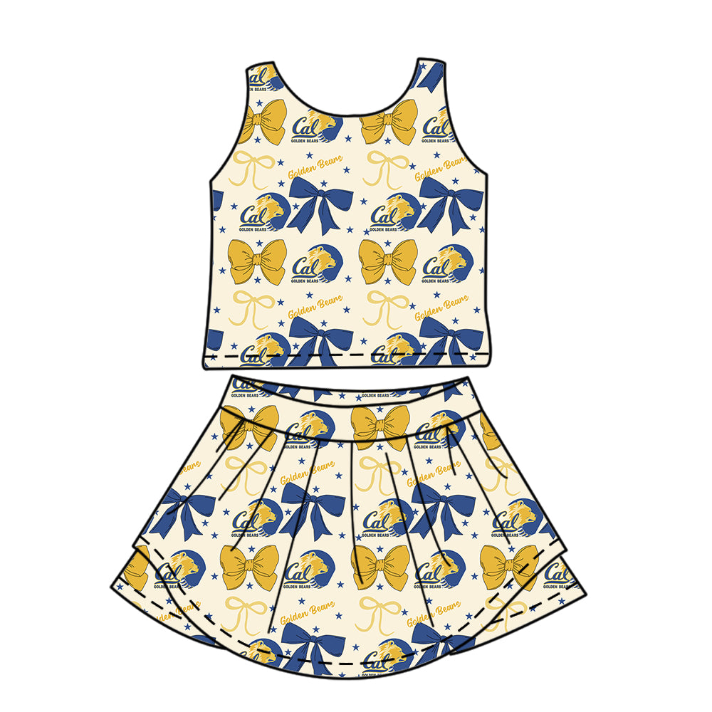 Custom moq 5 mix size milk silk summer teams baby girls clothes team bow yellow sleeveless skirts sets and dress 1 and dress 2 and dress 3-25.6.24