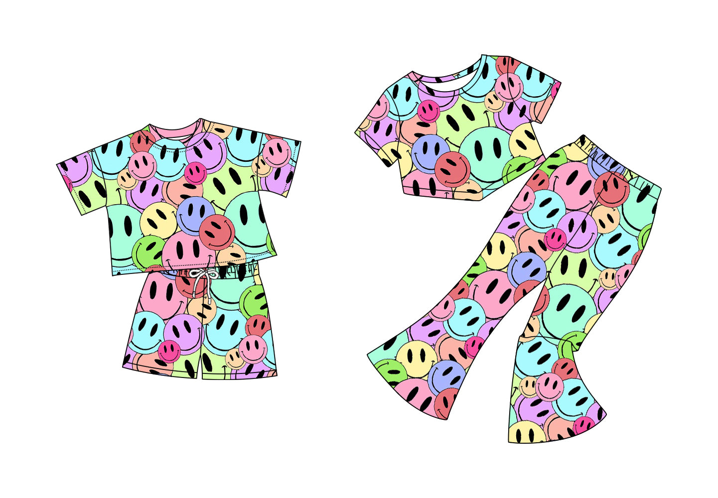 5.5 custom each style moq 5eta 4-6week Sibling Sisters smiley baby short sleeve shorts sets and pants sets match family design