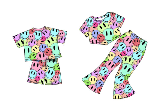 5.5 custom each style moq 5eta 4-6week Sibling Sisters smiley baby short sleeve shorts sets and pants sets match family design