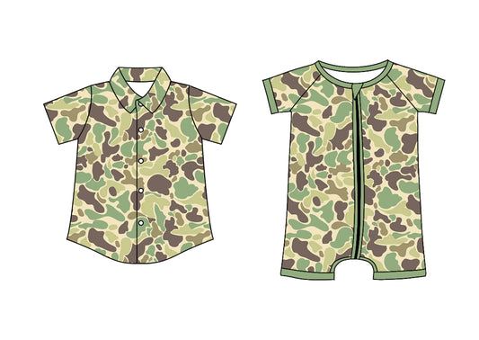 25.10.29 custom each style moq 5 eta 6-8 week Sibling Sister camouflage baby boy short sleeve top and rompers match family design