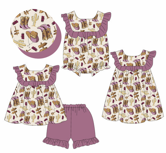 3.26 custom each style moq 5eta 4-6week Sibling Sisters boot hat baby girl short sleeve shorts sets and dress and rompers match family design