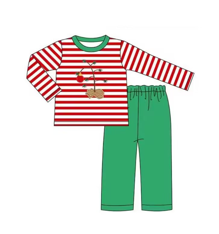 5.17custom each style moq 5eta 4-5week Sibling Sister Christmas style light ball tree print red stripes green girls and boys outfits and baby romper and dress match family design