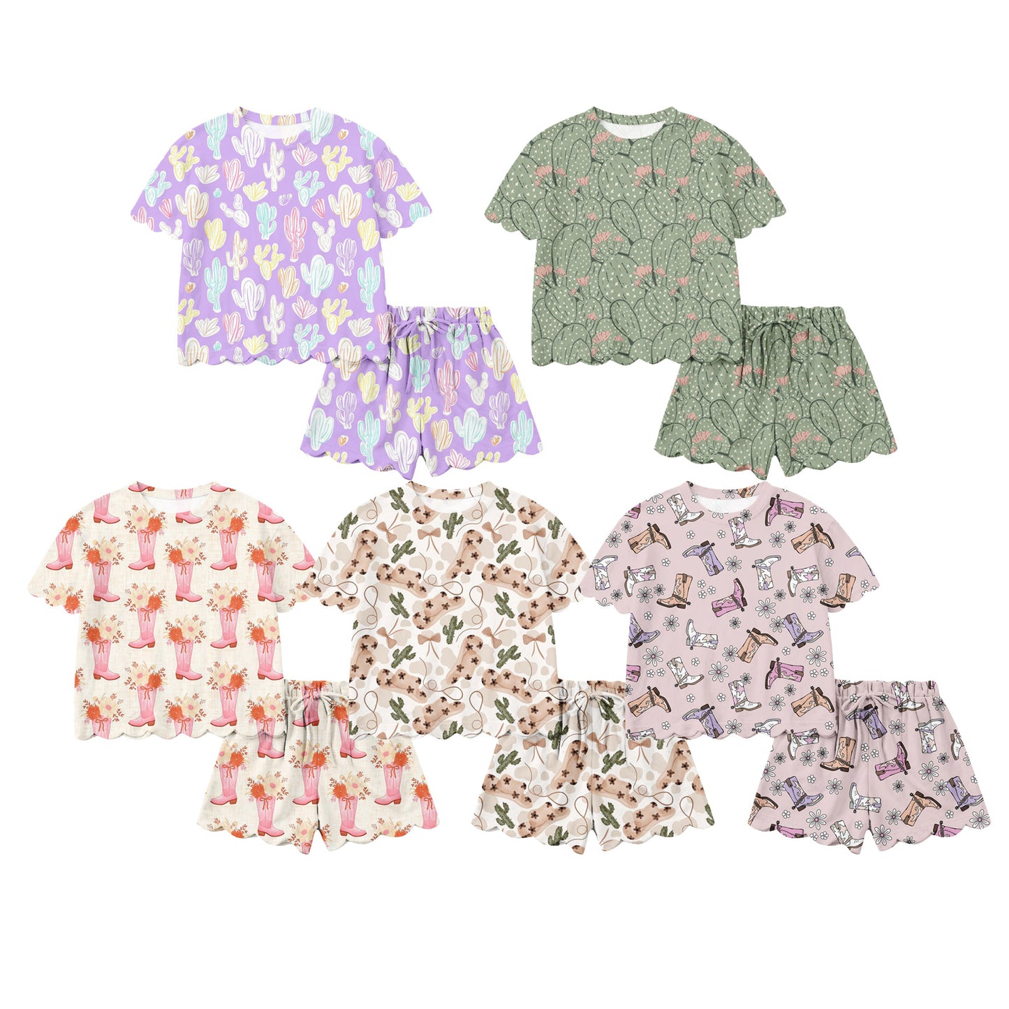 26.1.15 custom each style moq 5 eta 6-8week Sibling Sisters catcus baby girl clothes short sleeve shorts sets 5 match family design