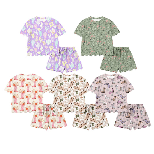 26.1.15 custom each style moq 5 eta 6-8week Sibling Sisters catcus baby girl clothes short sleeve shorts sets 5 match family design