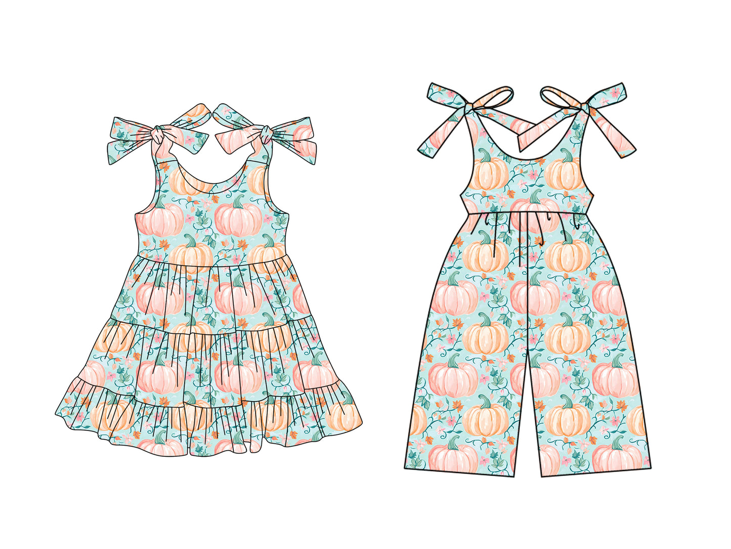 25.6.11 custom each style moq 5eta 4-6week Sibling Sister pumpkin floral baby girl short sleeve dresses and jumpsuit match design