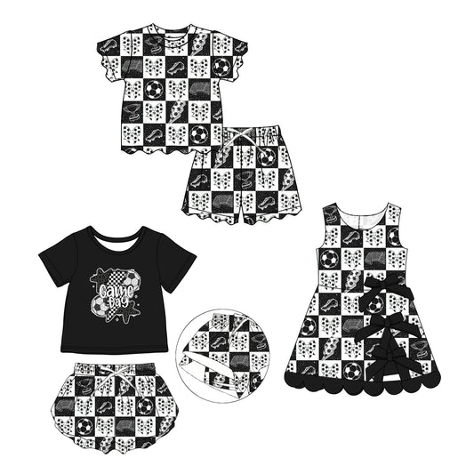 3.28 Custom moq 5 mix size Sibling Baby Girl Checked Scallop Short-Sleeved Top And Shorts Set Dress Summer Outfits