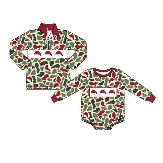 25.10.4 custom each style moq 8 eta 6-8week Sibling Sister camouflage baby long sleeve romper and top match design